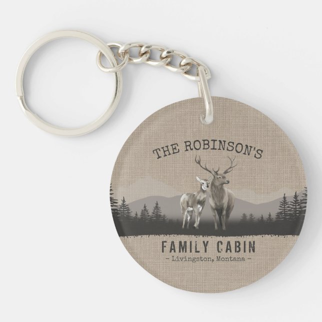 Nom de la famille Cabine Deer Pine Tree Forest Bur (Devant)