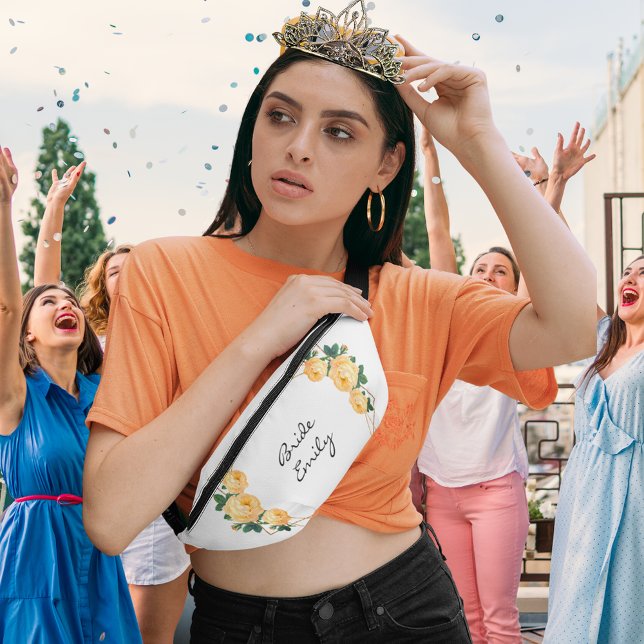 Nom de la mariée Orange Floral Elegant Gold Partie (Zazzle Bride Name Orange Floral Elegant Gold Glitter Geo  Fanny Pack)