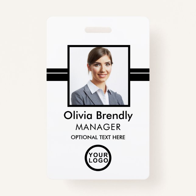 Nom de la photo Badge d'ID employé | Blanc noir (Devant)
