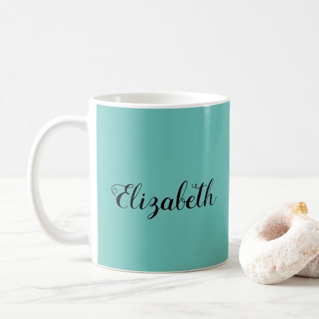 Nom de la tasse de café manuscrite Vert Turquoise  (Avec donut)