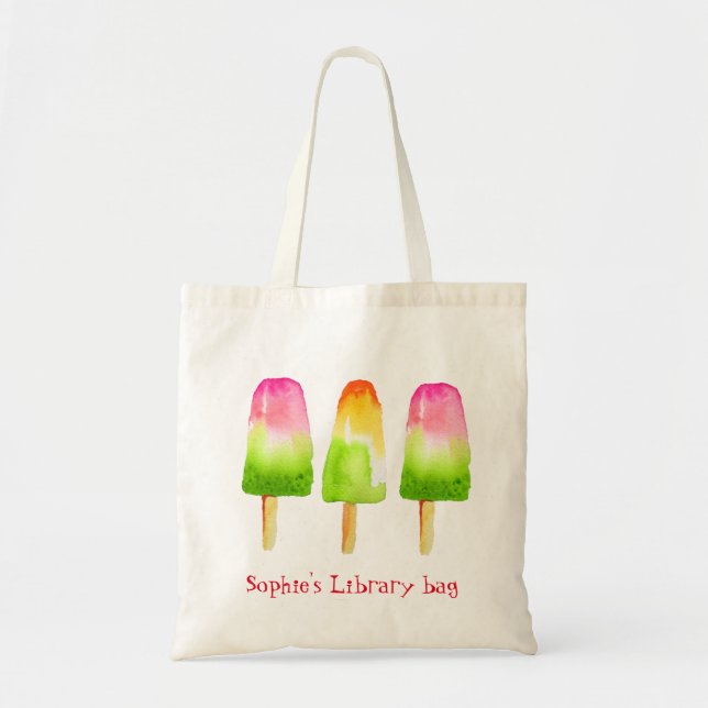 Nom de l'enfant mignon popsicle livre sac biblioth (Devant)