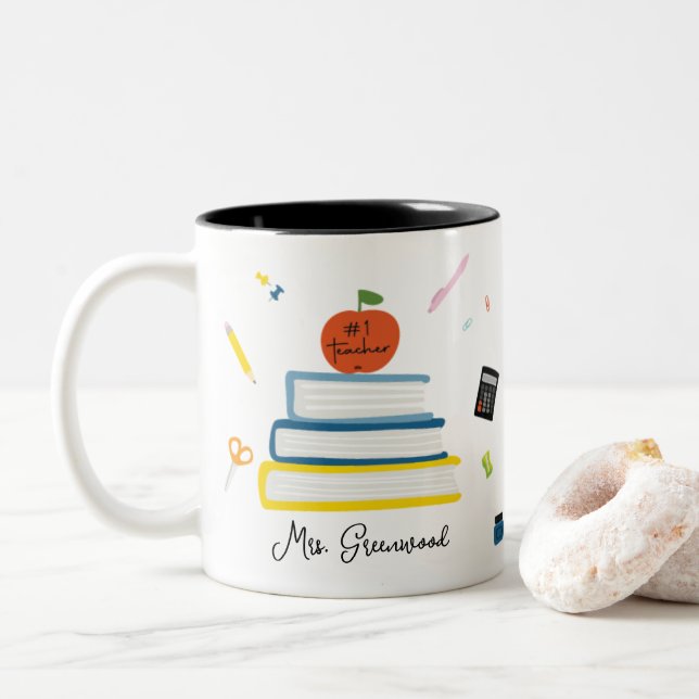 Nom de l'enseignant personnalisé mignon Mug (Avec donut)
