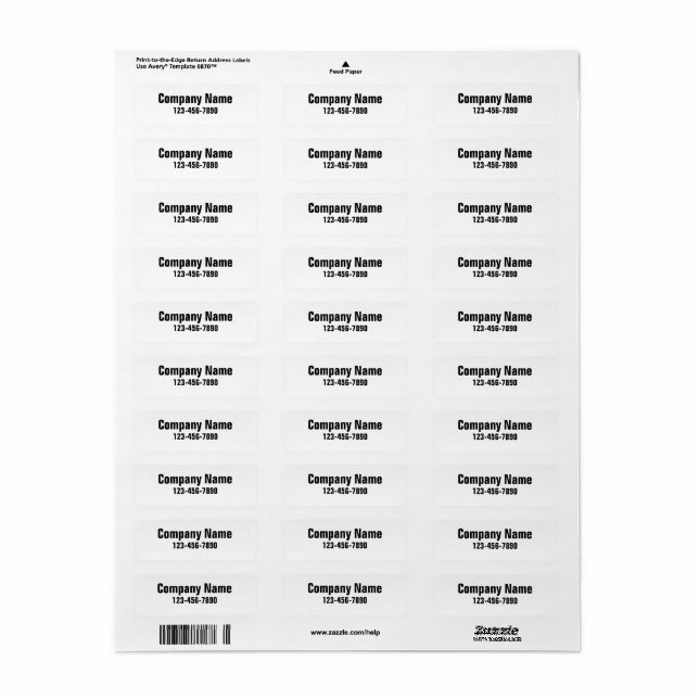 Nom de l'entreprise Numéro de téléphone Étiquette  (Feuille entière)