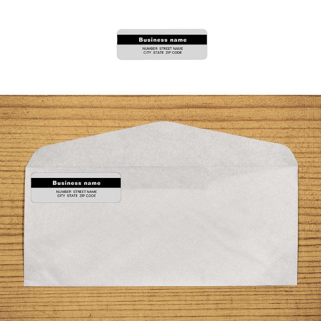Nom de l'entreprise surligné sur l'adresse de reto (Gray return address label with your highlighted brand name)