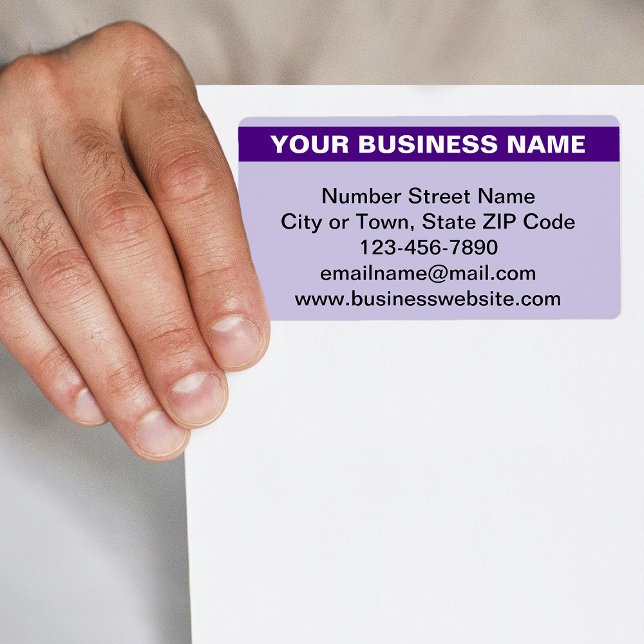 Nom de l'entreprise surligné sur une étiquette d'e (Purple shipping label with your highlighted business name)