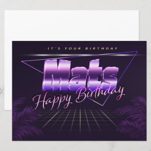 Nom de Mats Prénom lila retro Carte Anniversaire