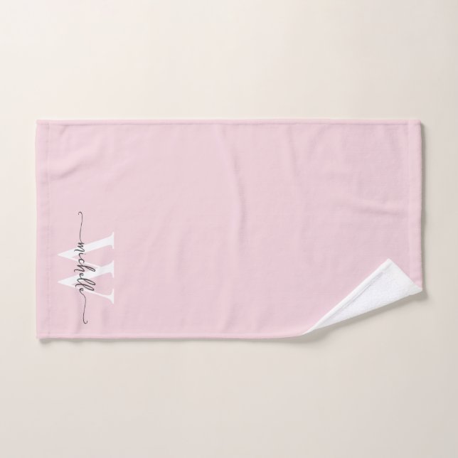 Nom de monogramme rose pastel écriture moderne élé (Serviette à main)