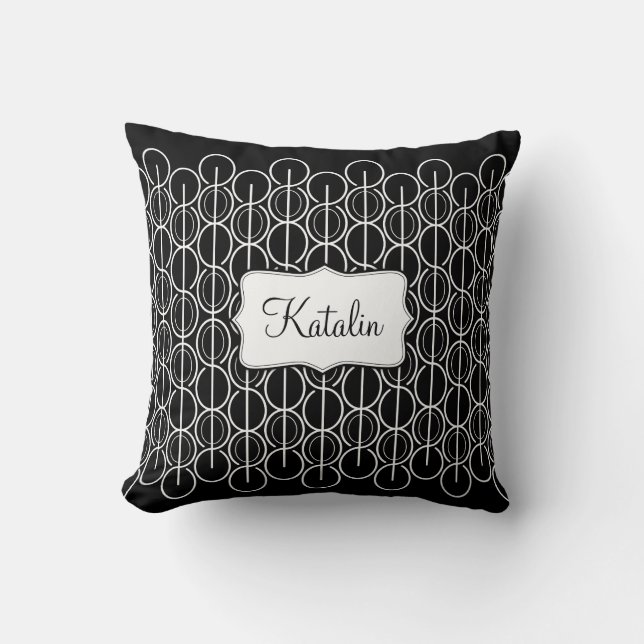 Nom de motif de ligne ovale lié coussin noir et bl (Recto)