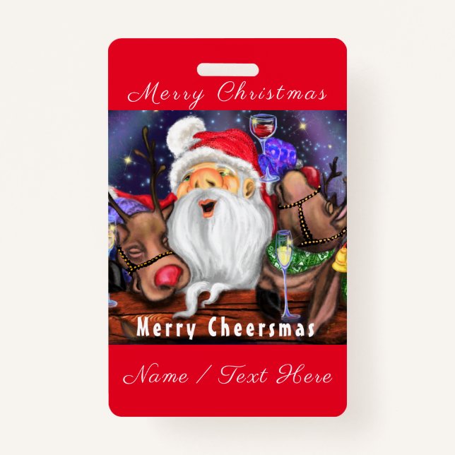 Nom de Noël Badge Père Noël avec Reindeers Amuseme (Devant)