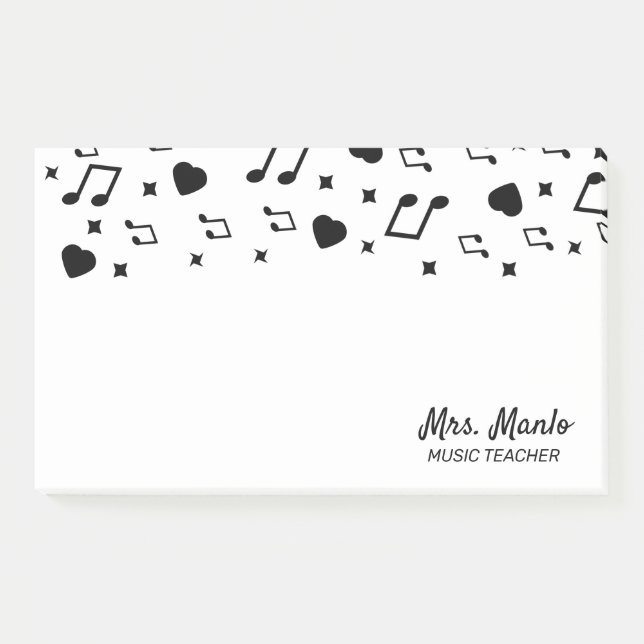 Nom de professeur de musique notes post-it musical (Devant)
