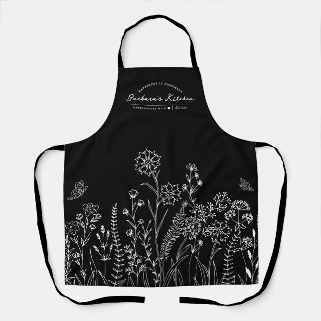 Nom de script élégant Joli motif floral Tablier (Recto)