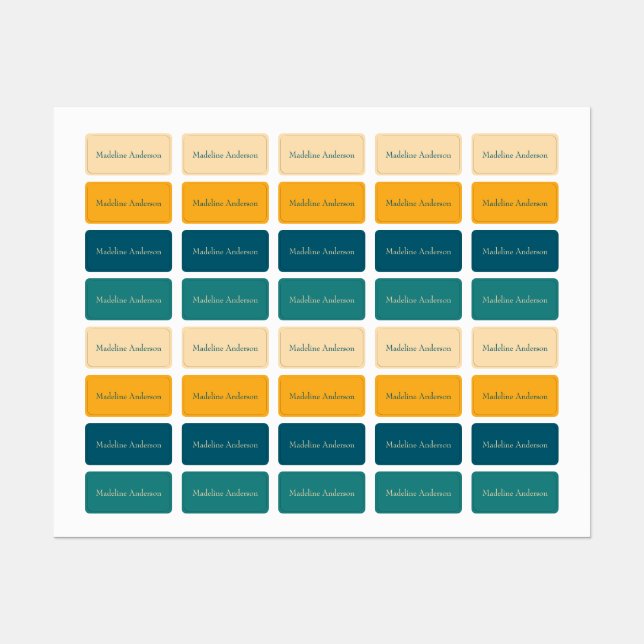 Nom d'enfant rétro coloré Étiquettes pour vêtement (Feuille)