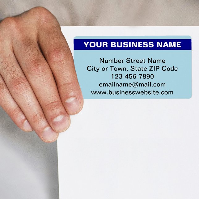 Nom d'entreprise en surbrillance sur expédition bl (Light blue shipping label with your highlighted business name)