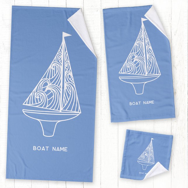 Nom du bateau à voile Nautique (Boat name sailing boat nautical personalized bath towel set)