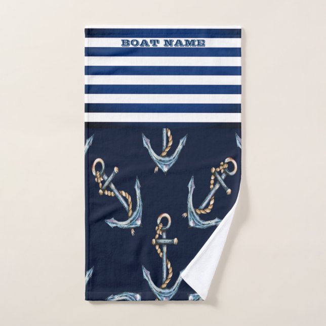Nom du bateau nautique, Ancres Bleu de la Marine (Serviette à main)