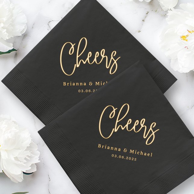Nom du couple et date du mariage (Cheers couple's names and wedding date foil napkins)
