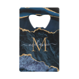 Nom du monogramme Agate Marine Bleu Gold Gemstone