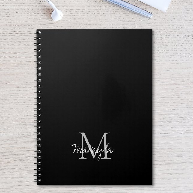 Nom du monogramme Carnet noir personnalisé (Créateur téléchargé)