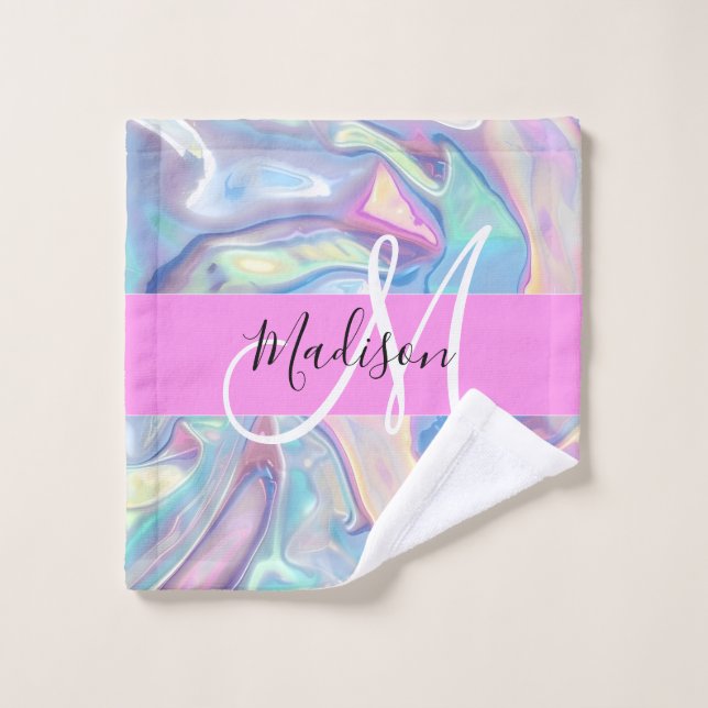 Nom du monogramme d'iridescendance rose-fille (Gant de toilette)