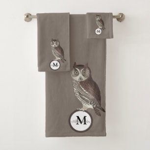 Nom du monogramme du hibou de l'aquarelle rustique