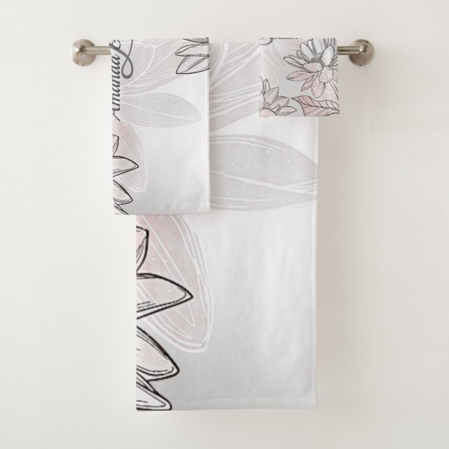 Nom du monogramme Fleurs blanches roses Aquarelle  (En situation)