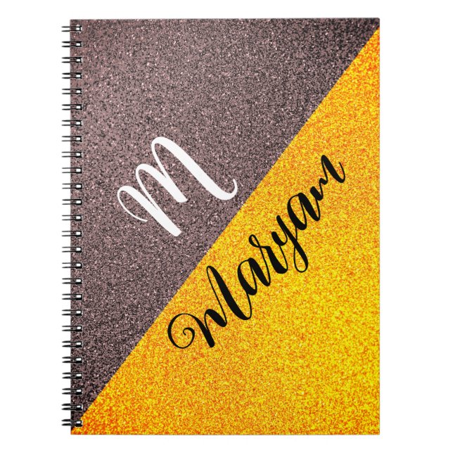 Nom du monogramme moderne - Carnet spiral d'or noi (Devant)