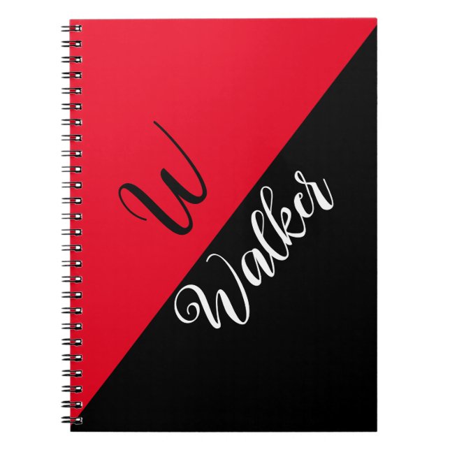 Nom du monogramme moderne - Carnet spiral rouge no (Devant)