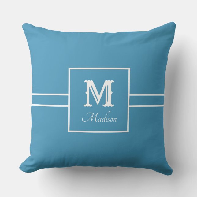 Nom du monogramme Oreiller à lancer Turquoise et b (Recto)