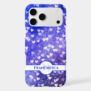 Nom du monogramme personnalisé Blue Heart Bokeh Ar