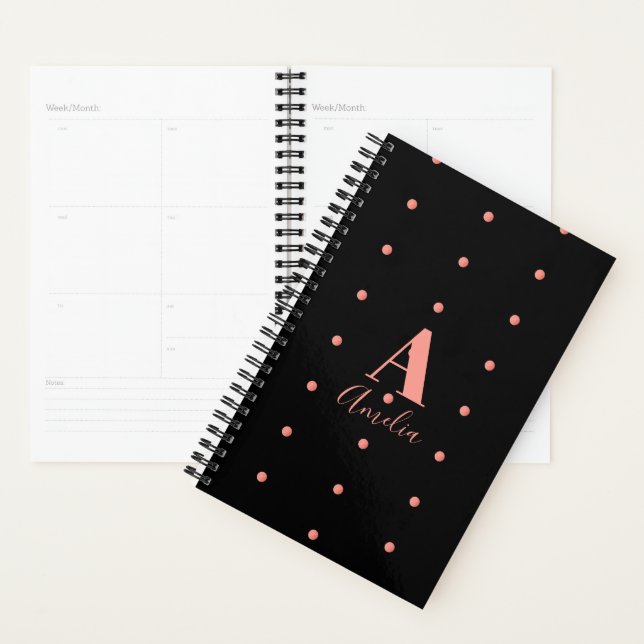 Nom du monogramme Rose noir Polka point (Devant avec enveloppe)