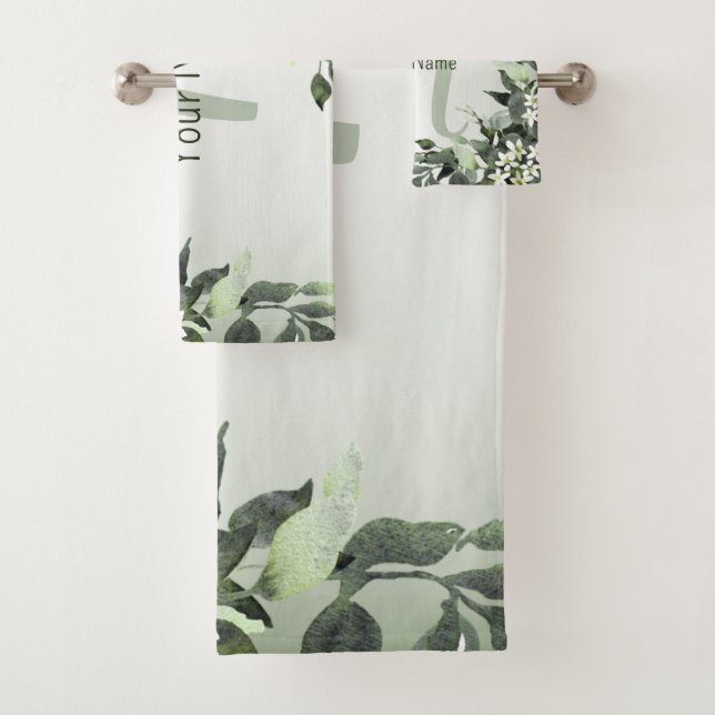 Nom du monogramme Vert Floral Eucalyptus Feuilles (En situation)