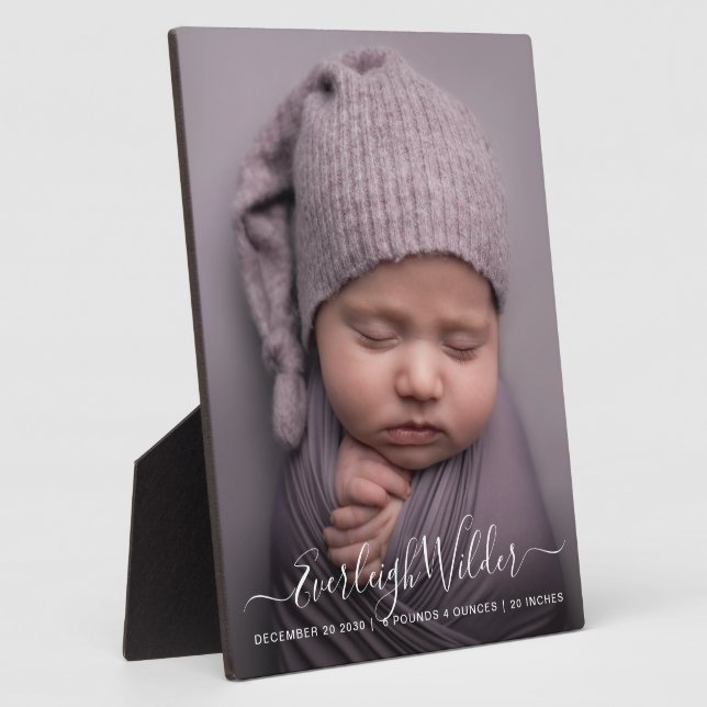 Nom du script Baby Photo Birth Stats Plaque (Côté)