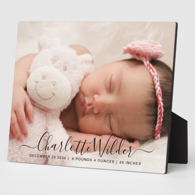 Nom du script Baby Photo Birth Stats Plaque (Côté)