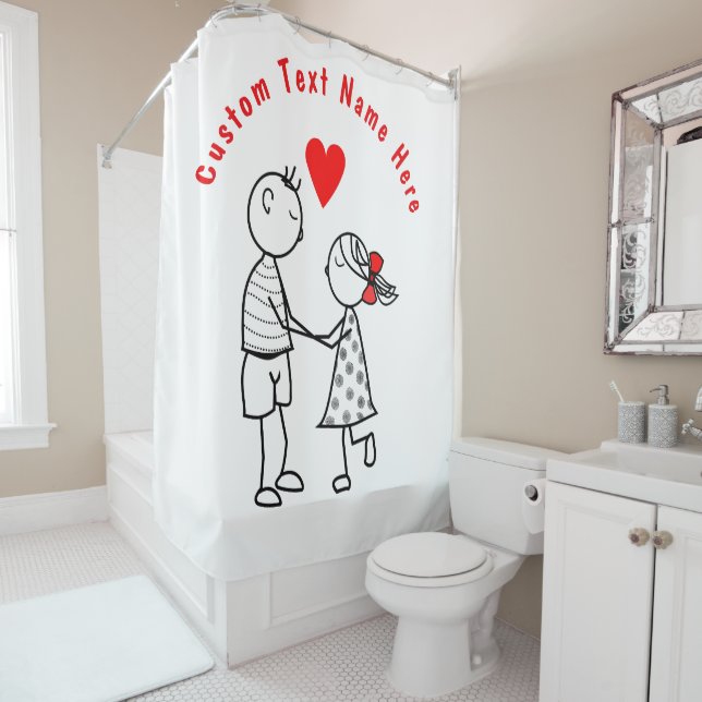Nom du texte personnalisé Douche rideau Couple Lov (En situation)