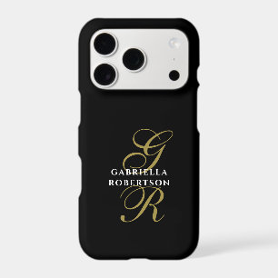 Nom élégant chic en noir or blanc Monogramme Scrip