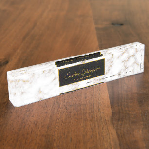 Nom élégant de marbre d'or blanc - plaque