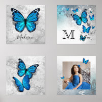 Nom élégant Fairy Tale Aquarelle Bleu Papillon