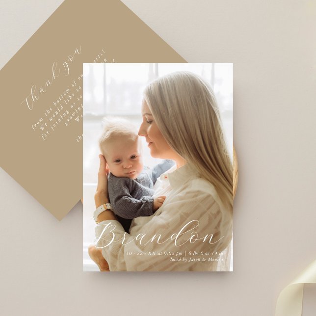 Nom élégant Une photo Faire-part de naissance offi (Créateur téléchargé)