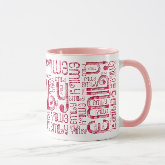 Nom Emily Cute Love Coeurs Typographie Mug (Droite)