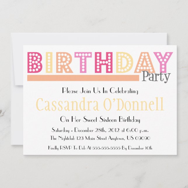 Nom En Lumière Invitations De Fête Anniversaire (O (Devant)