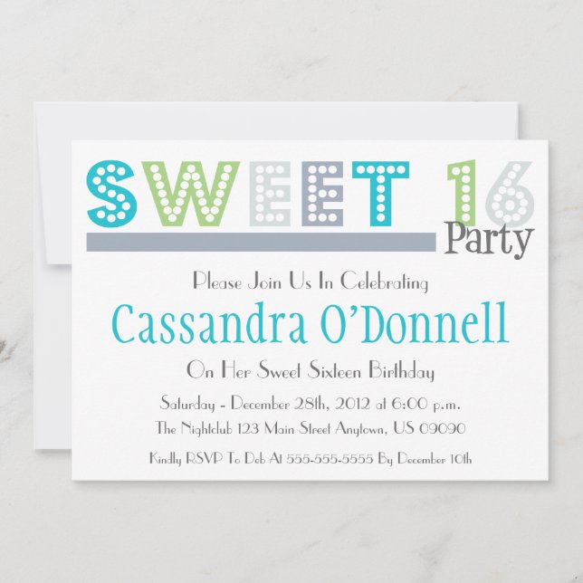 Nom En Lumière Sweet 16 Invitations De Partie (Gri (Devant)