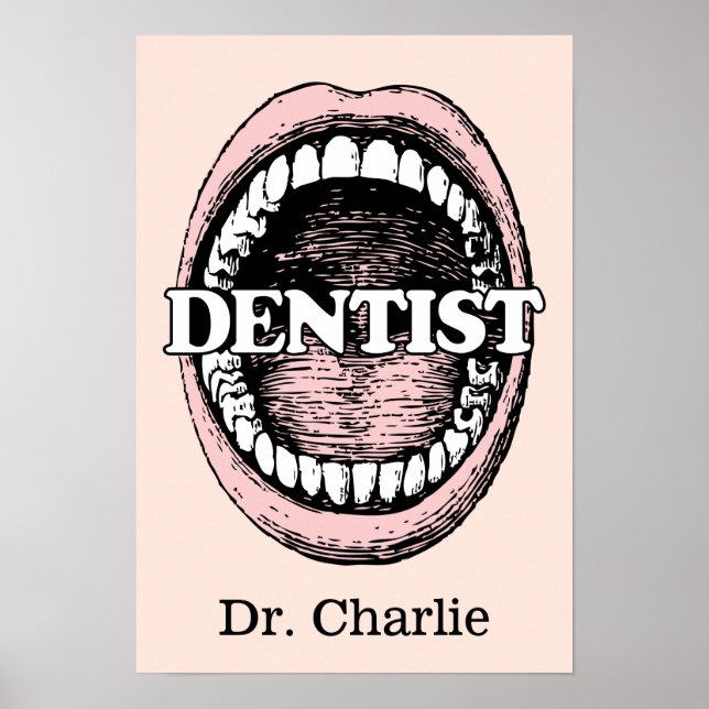 Nom et affiche couleur personnalisés pour dentiste (Devant)