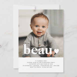 Nom et Coeur Photo Premier anniversaire Invitation