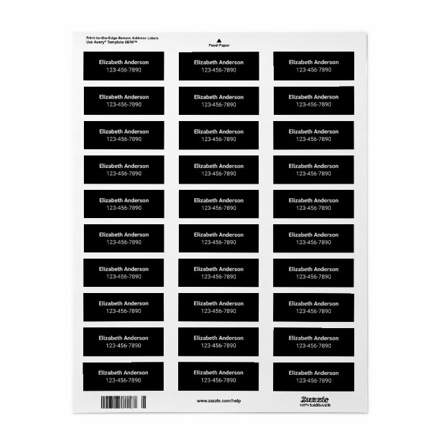 Nom et numéro de téléphone noir et blanc de base (Feuille entière)