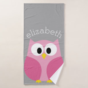 Nom fait sur commande rose et gris de hibou mignon