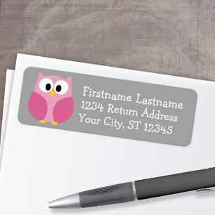 Nom fait sur commande rose et gris de hibou mignon