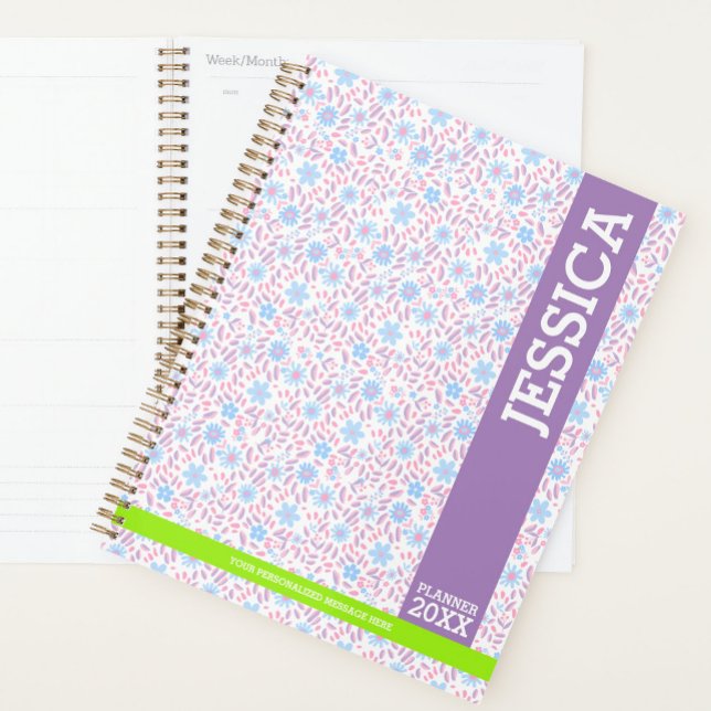 Nom floral pourpre personnalisé et monogramme (Créateur téléchargé)