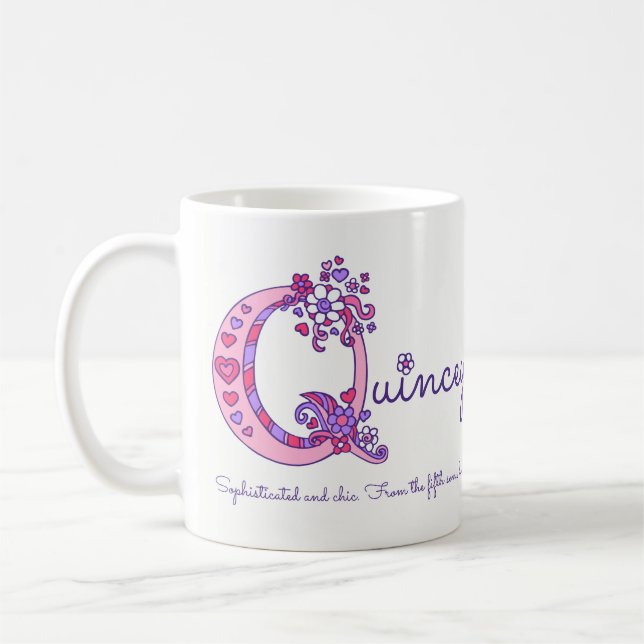 Nom initial Quincey ou Q signifiant tasse d'art ro (Gauche)
