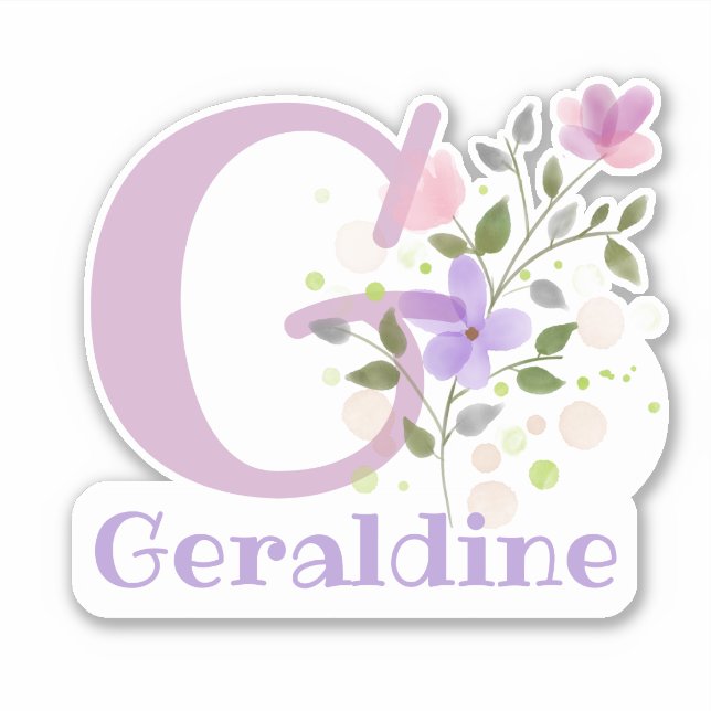 Nom & Initiale avec Sticker Design Floral Découpe (Devant)