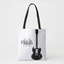 nom, initiale & noir sac fourre-tout de musique de